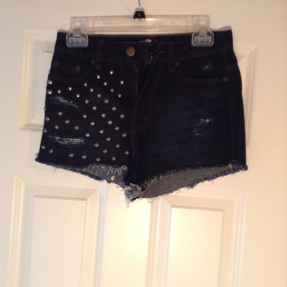 BDG Dark Washed Studded Denim Shorts